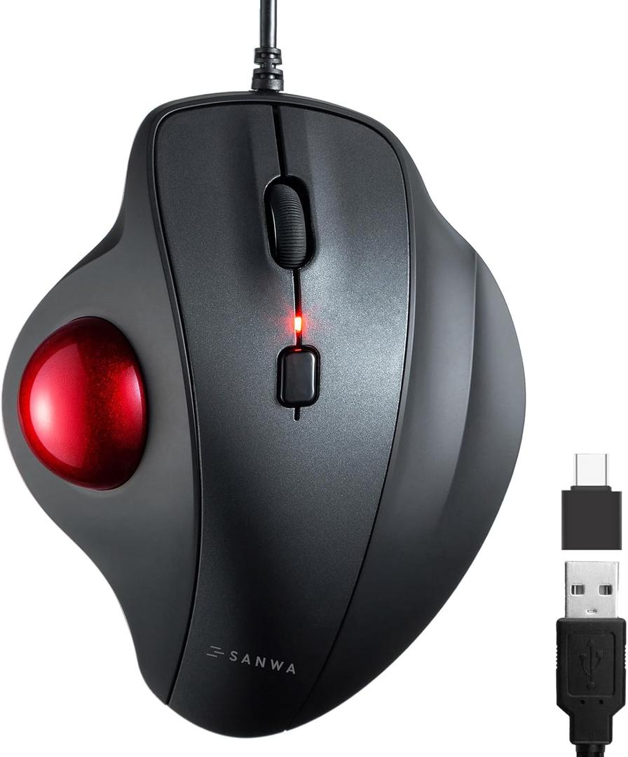 SANWA Wired Ergonomic Trackball Mouse, Optical Vertical Rollerball Mice, Silent Buttons, 34mm Trackball, 600/800/1200/1600 DPI, Compatible with MacBook, Laptop, Computer, Windows, macOS, Red