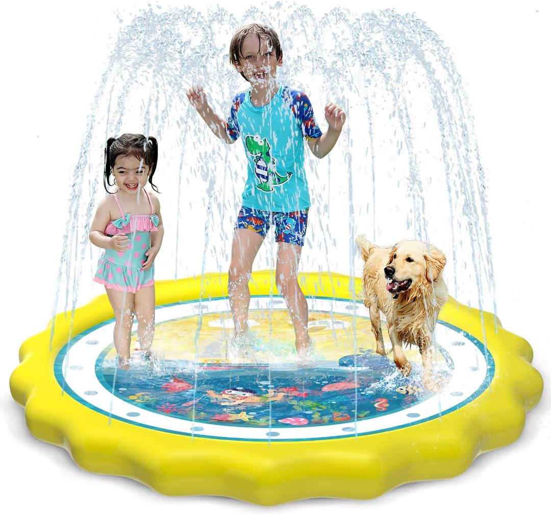 HITOP Kids Sprinklers for Outside, Splash Pad for Toddlers & Baby Pool 3-in-1 60" Water Toys Gifts for 1 2 3 4 5 Year Old Boys Girls Splash Play Mat (Ocean)