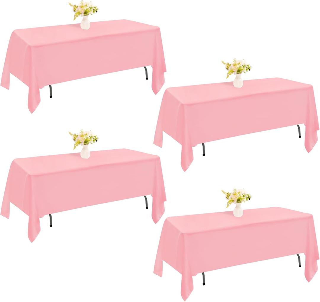 4 Pack Rectangle Tablecloth 60x102 Inch Pink Washable Polyester Table Cover for Wedding Dining Table Buffet Parties Banquet DecorationPink