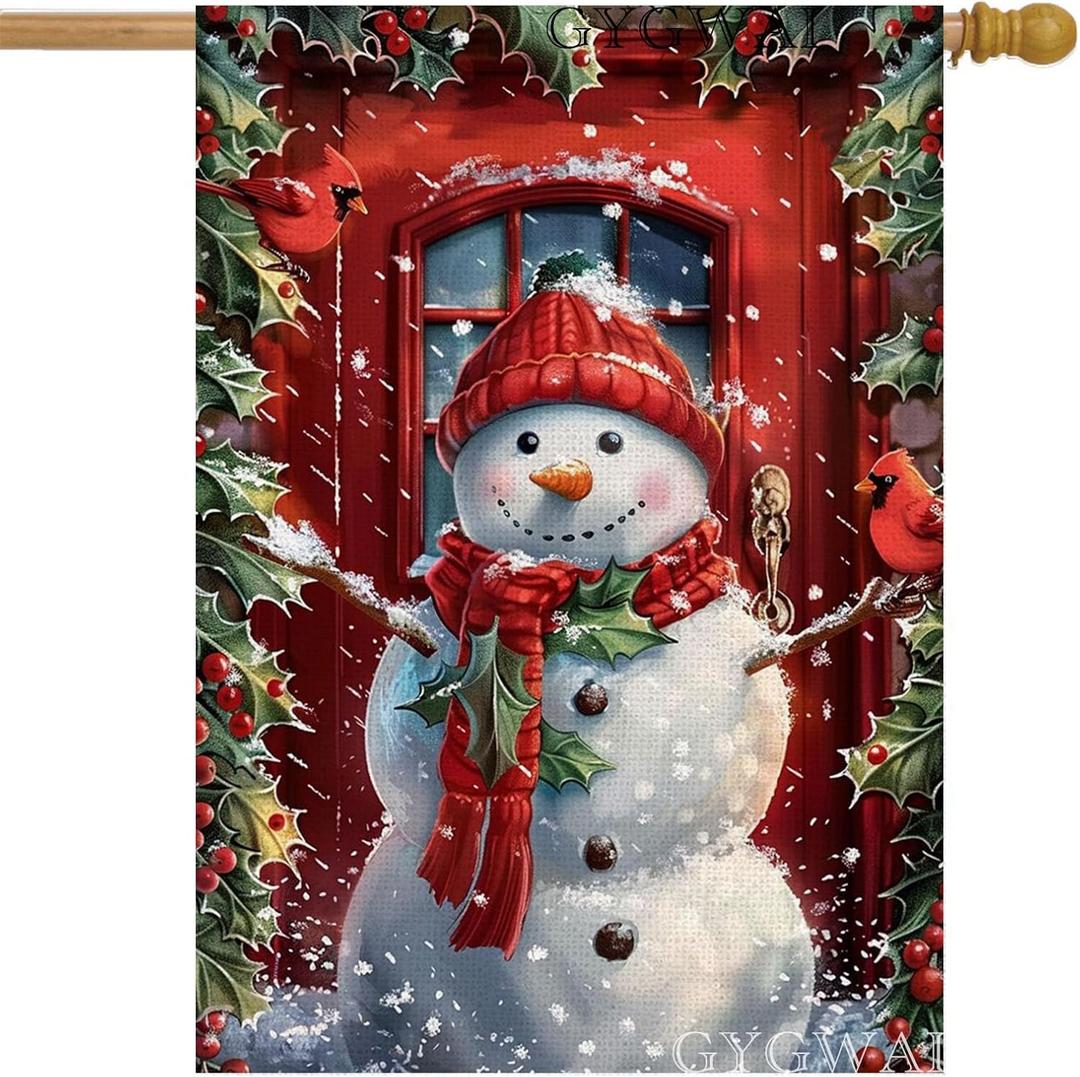 Christmas Snowman House Flag 28x40 Inch Double Sided, Cardinal Winter Holiday Yard Outdoor Decorative Flag for Outdoor Patio Lawn Decoration