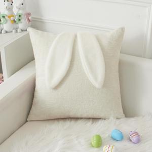 Kevin Textile Cute Bunny Rabbit Ears Pillow Covers 18 x 18 Inch Pack of 1 Soft Chenille Throw Pillowcase for Kids Girls Women Birthday Couch Soft Bedroom Decorations Cream White