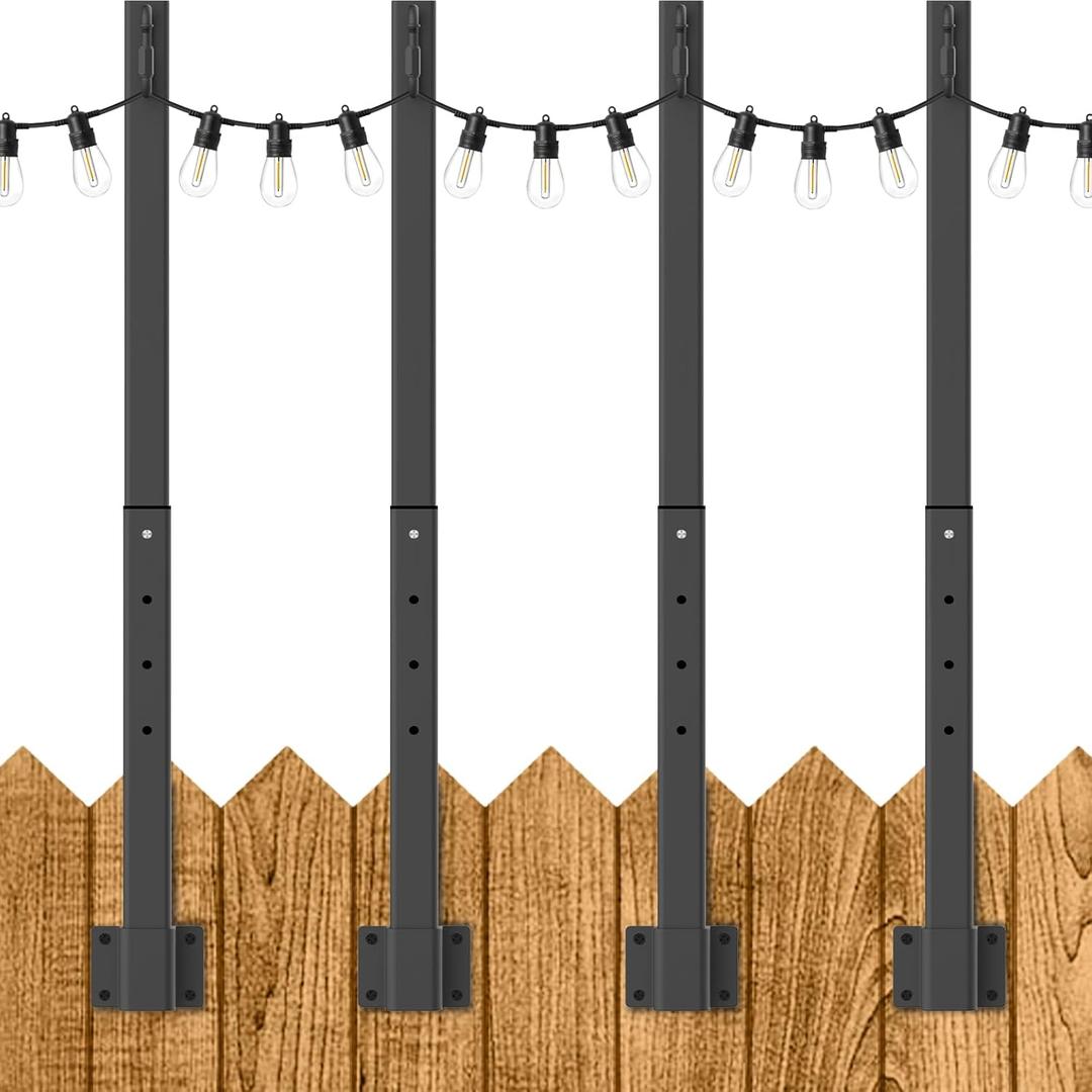 4 Pack 2.8Ft String Light Poles,Outside String Lights,Outdoor Light Poles,Metal Poles Stand for Patio,Backyard,Deck