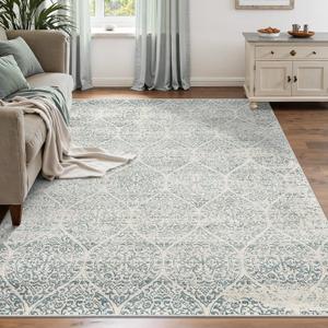 Soalmost 5x7 Area Rugs for Living Room, Moroccan Trellis Washable Non-Slip Low Pile Rug Soft Throw Carpet for Dining Room Bedroom Home Office Nursery (Teal Blue, 5'x7')