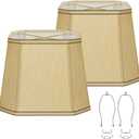 Rectangle Cut Corner Lamp Shades Set of 2, 10.5" x 10"x 13" Modern Medium Gold Lampshades with Brown Rim, Included 2 Pack Lamp Harps, Suitable for E26 Base and Saddle Base, Easy Assembly Required