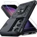 Janmitta Compatible with Samsung Galaxy S25/S24 Case [Not for S25+] Built in Slide Camera Lens Cover+Screen Protector+Kickstand,Heavy Duty Shockproof Full Body Phone Cover,Black