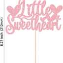 3 x Gyufise 1Pc Little Sweetheart Cake Topper Pink Glitter Happy Valentine's Day Cake Topper Decoration for Valentine Theme Birthday Bridal Shower Baby Shower Wedding Decoration Supplies