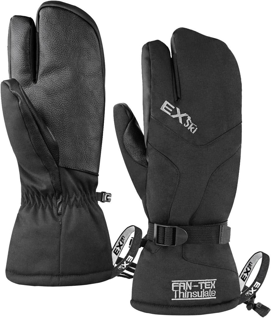 Waterproof Winter 3-Finger Ski Gloves Warm Insulated Snow Mittens for Cold Weather Snowboard Snowmobile (Large, Black)
