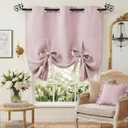 Pony Dance Bathroom Curtains Window - Tie Up Shade Thermal Curtain for Small Window Valance Decorative Panel for Kitchen, W 42 inches x L 45 inches, Light Pink, 1 Piece