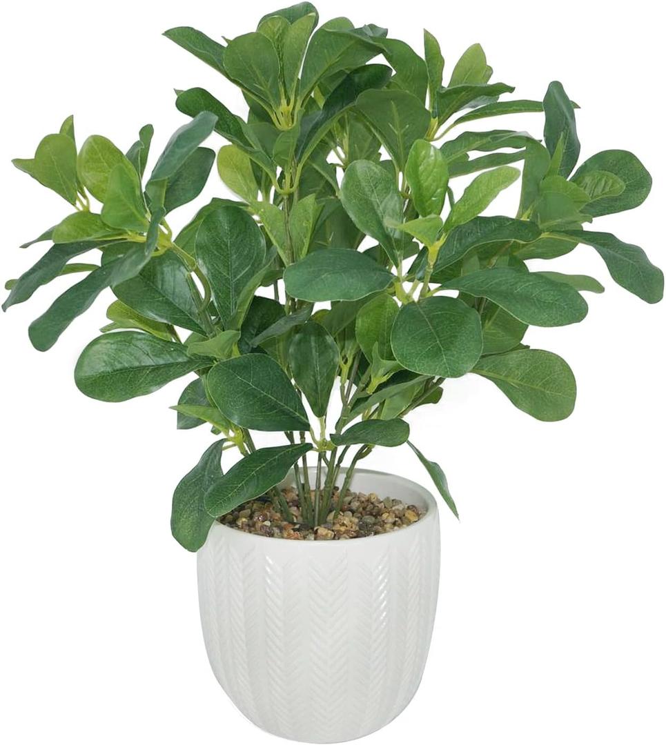 Artificial Potted Plant Leaves, 16.9" Artificial Shrubs Plants Arrangements Fake Eucalyptus Leaves with Vase Faux Greenery Leaves for Home Garden Table Centrepieces Garden Dcor