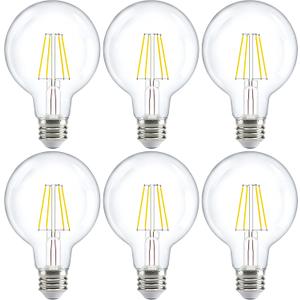 Sunco 6 Pack G25 LED Light Bulbs, Filament Edison Globe, Vanity Lighting Bulb for Bathroom Bedroom, 500 LM, 5W (60W Equivalent), 3000K Warm White, Dimmable, E26 Base, Clear UL