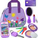 Play Purse for Toddlers with Accessories, Toddler Girl Toys 1 2 3 Years Old with Pretend Makeup, Keys, Smartphone, Toddler Toy Purse for Little Girls - Birthday Gift for Toddlers Girls Ages 2-3 Purple