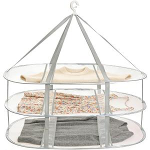 3-Tier Folding Mesh Clothes Drying Rack, Hanging Sweater Dryer for Laundry, Large Foldable Flat Dry Hanger, Portable Mesh Clothes Drying Net for Delicate Garments
