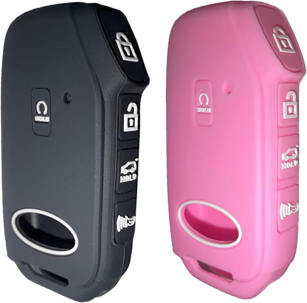 2 Key Fob Covers Fit for KiaRPKEY Silicone Key Shell Fit for 2020 to 2023 Telluride Sorento Niro K5 EV6 Canival Stinger Sportage Soul Forte Cadenza Pink & Black
