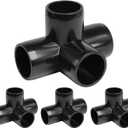 4 Way PVC Pipe Fittings 3/4 Inch, Zernmiarder Black PVC Elbow Corner Side Outlet Tee Fitting, SCH40 Furniture Grade Pipe Connectors - Fits 3/4" Polyvinyl Chloride Pipes, 12 Pieces