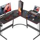 CubiCubi L Shaped Gaming Desk Computer Office Desk with Carbon Fiber Surface, 47 inch Corner Desk with Large Monitor Stand for Home Office Study Writing Workstation, Black Carbon Fiber