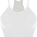 ODODOS Women's Crop Seamless Rib-Knit Camisole Strappy Racerback Crop Tank Tops, White, X-Large/XX-Large (White, XL)
