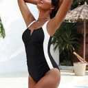 CiCiBird Women's Tummy Control One Piece Swimsuit Color Block Slimming Bathing Suit Sexy Lace Up Back Swimwear (Black, XL)