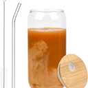 1 PCS iced Coffee Glasses Drinking Glasses cup,Beer Glass Cup,CLear Old Fashioned Whiskey Cup with bamboo lid and glass straw for Cocktail, Whiskey,Mojito,Smoothie,Iced Coffee
