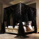VETHIN 4 Corners Post Princess Bed Canopy Curtain Double Layer Cozy Drape Netting 4 Opening Mosquito Net for Girls & Adults Bedroom Decoration Accessories (Double Black, 47" W*78" L*82"*H/Twin)