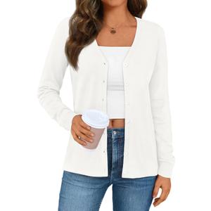 LILLUSORY Cardigan Sweaters for Women 2024 Fall Fashion Trendy Button Down Lightweight Sweater Knit Jackets Outfits White M