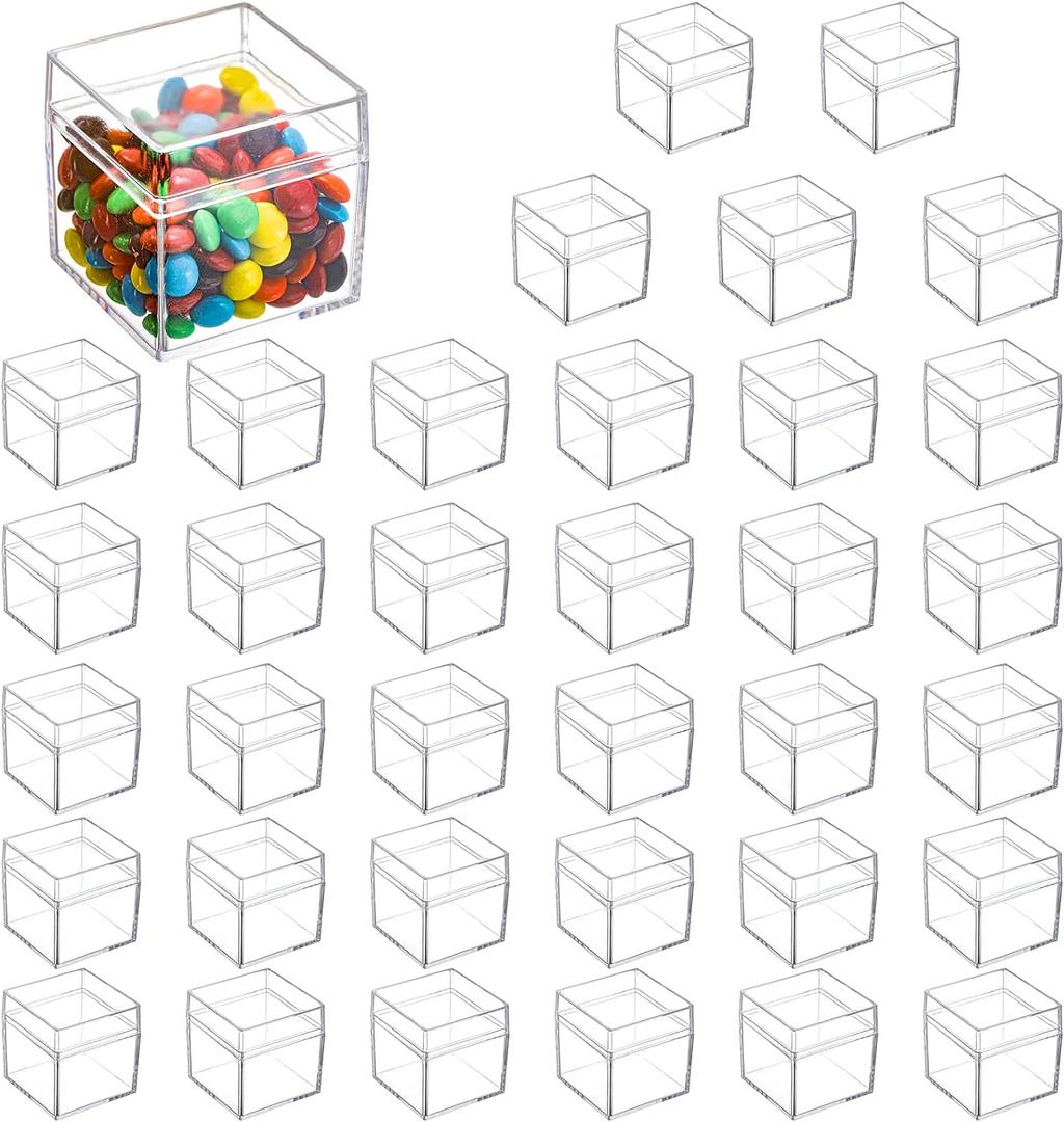 Okllen 36 Pack Acrylic Boxes with Lid, Clear Square Cubes Treat Gift Boxes Candy Storage Container for Candy, Little Trinkets, Jewelry, Party Favor, 2''x2''x2''/5x5x5CM