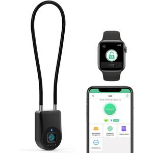 eLinkSmart Fingerprint Fridge Lock Cabinet Lock Cable Padlock for French Door Refrigerator Child Proof Waterproof 1000+ App Users 6 inch Steel Cable Lock for Gym Locker Cupboard Luggage (38cm)
