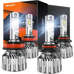 SEALIGHT H8/ H9/ H11 9005/ HB3 Fog Light Bulb Combo 92, 000LM Ultra-Bright 6500K 9005 H11 Bulbs with Cooling Fan, True Plug N Play, Non-polarity, Wider Vision Driving Fog Spot Light Assemblies, Pack of 4