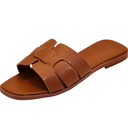 Women's Flat Sandals, Ladies Leather Cross Strap Slide Slippers, Comfy Dressy Slip on Shoes Elegant Summer Fall Spring Cute Open Toe Casual Footwear (12, Brown)