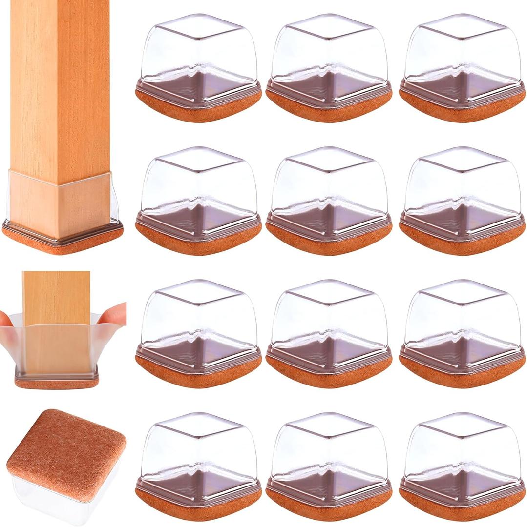 16PCS Extra Large Chair Leg Floor Protectors, Felt Furniture Pads for Hardwood Floors, Square Clear Sofa Bed Dining Table Chair Leg Covers to Protect Floors and Prevent Scratches & Noise(Fit:1.5"-2")