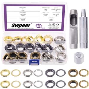 Swpeet 83Pcs - 40Sets 3/5" (17mm) Hole Thicken Grommets 4 Colors Metal Grommets Eyelets Grommets with Washers and 3Pcs Setting Instal Tool Metal Eyelets Kit for Repairing Canvas, Leather