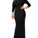 YMDUCH Women's Sexy Elegant Long Sleeve Off Shoulder Bodycon Long Evening Formal Dress Black XL