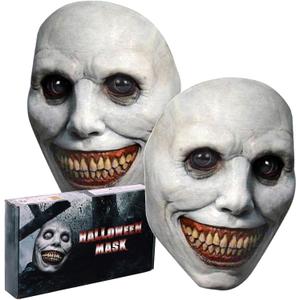 Halloween Adult Realistic Latex Full Face Smiling Demon Mask - Scary Horror Creepy Costume Party Prop (2 Pc)