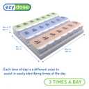 EZY DOSE Weekly (7-Day) Pill Case, Daily Medicine Planner, Vitamin Organizer Container, Large Push Button Compartments, Easy to Use, 3 Times a Day, Spring Open Design, Pastel Rainbow Lids, BPA Free