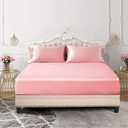 SiinvdaBZX 3-Piece Set Satin Queen Fitted Sheet & 2 Pillowcase, Blush Pink Silky Soft Fitted Bottom Sheet, Wrinkle Free, Fade Resistant, Deep Pocket Bed Sheet (Deep Up to 15") Twin
