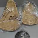 22" Natural Rattan Flush Mount Ceiling Light Fixture， Hemp Rope Wicker Hand-Woven Boho Chandelier with Flower Lampshade for Porch Patio Hallway Bedroom Living Room Kitchen Island