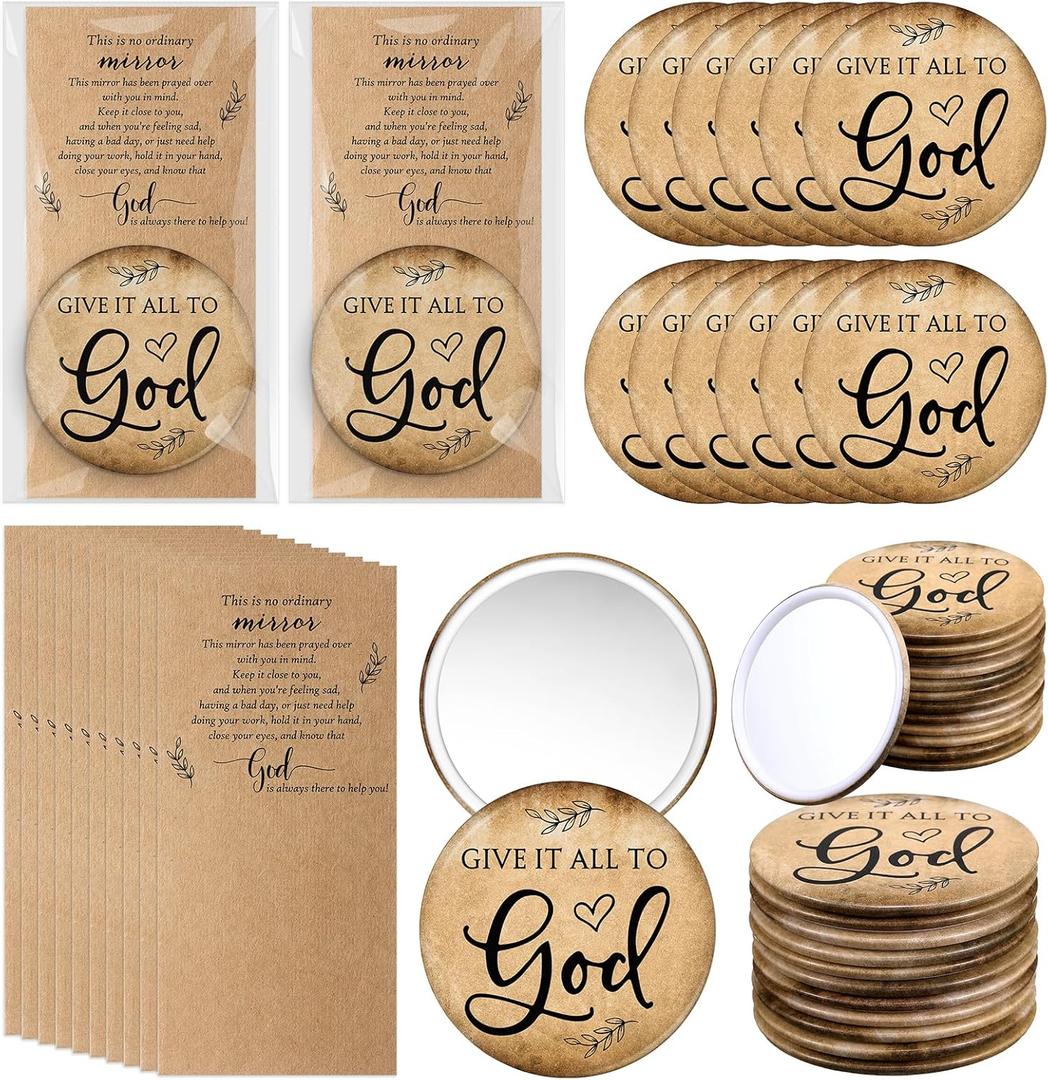 Landical 50 Sets Christian Gifts for Women Bulk Pocket Mirrors with Cards Bags for Mothers Day Stuffers Church Party Favors Religious Gift Bag Fillers, Give It All to God