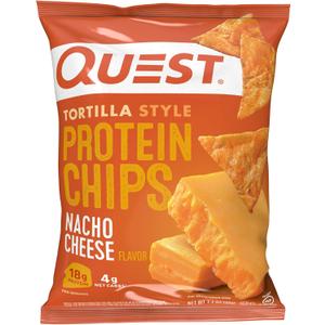 Quest Nutrition Nacho Cheese Tortilla Style Protein Chips, 18g Protein, 4g Net Carb, Gluten Free, 1.1 oz (Pack of 12)