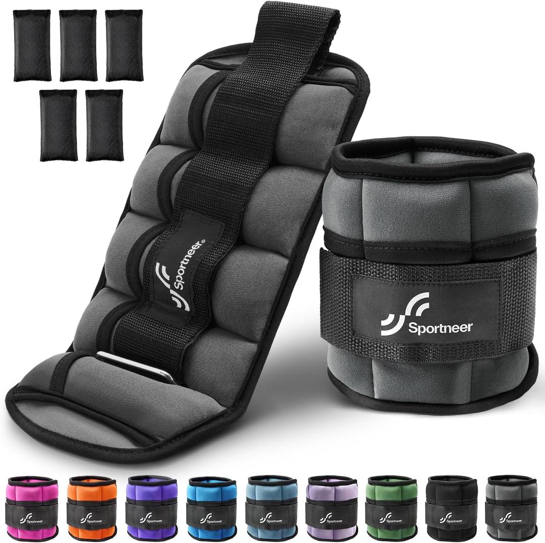 Sportneer Adjustable Ankle Weights for Women and Men 7 lbs/Pair Adjustable Leg Weights with Secure Straps, Strength Training Weighted for Yoga, Walking, Running, Aerobics, Gym, Physical Therapy (Dark Gray)