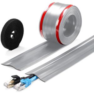 16.4ft Soft PVC Cord Cover, Self-Adhesive Cable Hider for Floor and Wall, Wire Management Protector for Commercial Office Carpet/Floors - Gray (Grey)
