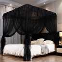Kertnic Black Canopy Bed Curtains for Girls & Adults, Queen King Bed Canopy Drapes Netting, Practical Mosquito Net for Bed (Queen-64 W*78" L*82"*H)