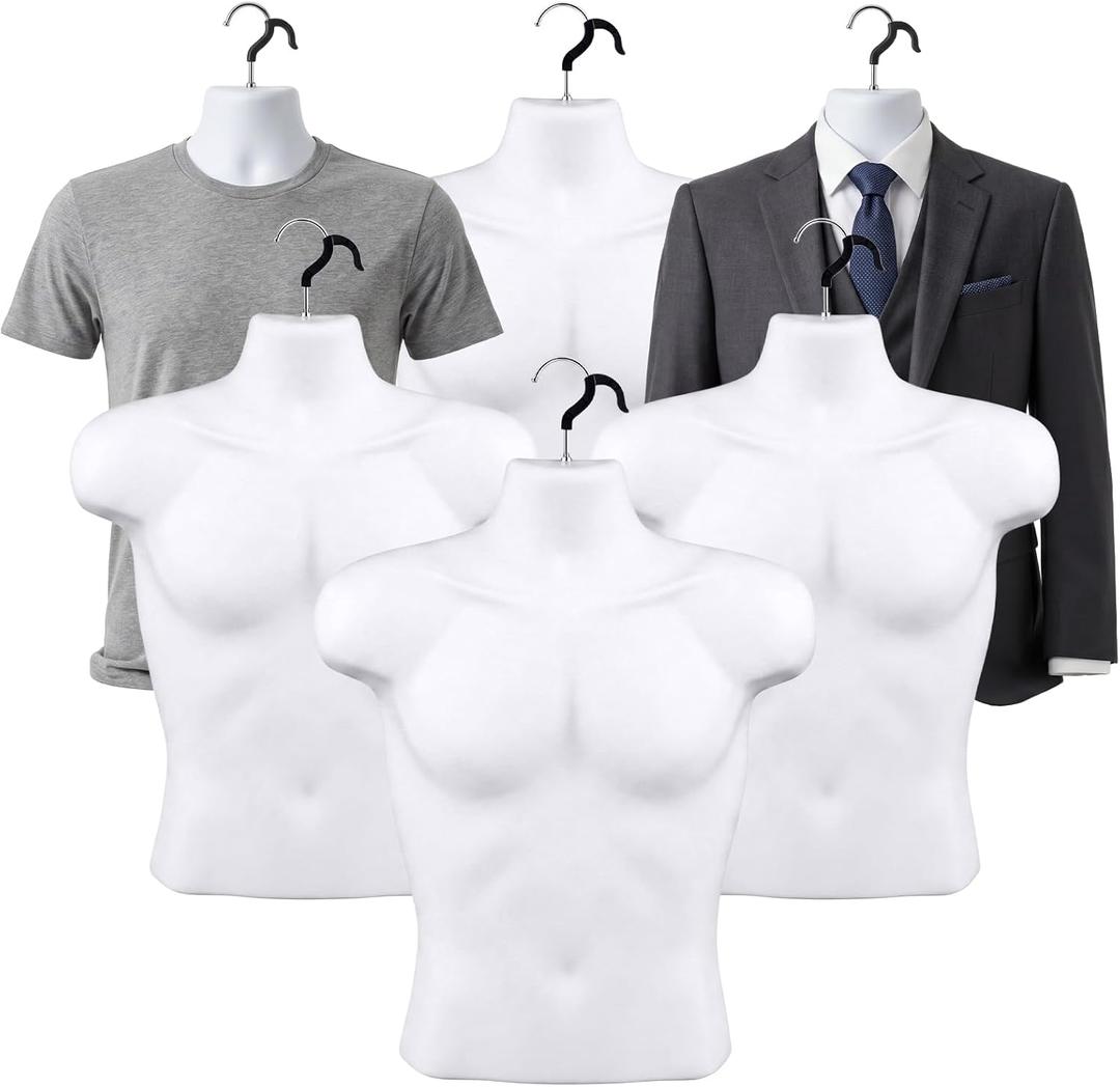 Lallisa 6 Pack Male Mannequin Torso with Hanging Hook for Display, White
Half Male Dress Form Mannequin Body, Rounded Waist Hollow Back, Suit Shows Photo Design Sewing T-shirt Clothes Retail Display