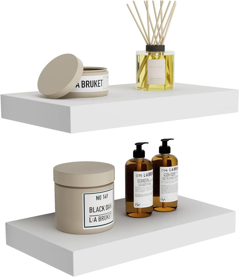 WELLAND 9" Deep White Floating Shelf Set of 2, Wall Shelves for Bathroom, Living Room, Bedroom, Modern Home Decor, 16" W x 9" D x 2" H