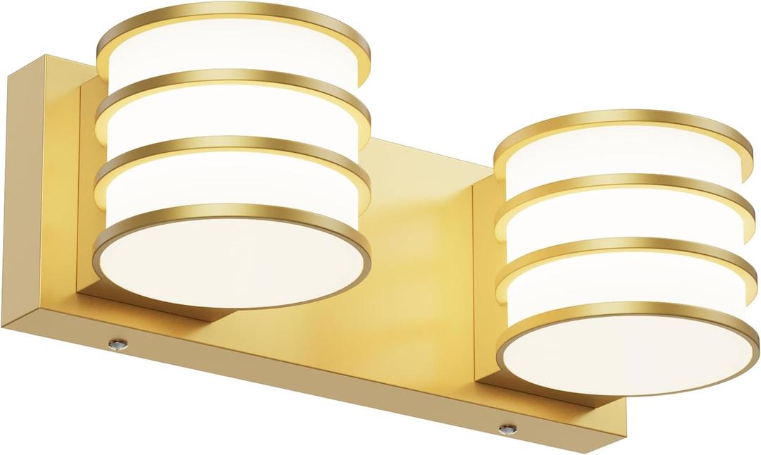 Bathroom Light Fixtures 12.6 inch Gold Bathroom Vanity Light LED 6000K White Bathroom Lighting Acrylic Modern Wall Light (2 Lights) (2 Lights, Gold)