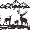Slickss Deer Wall Art, Rustic Deer decor with Mountain & Forest, Hunting Lodge Cabin Decor, Wilderness Themed Metal Art