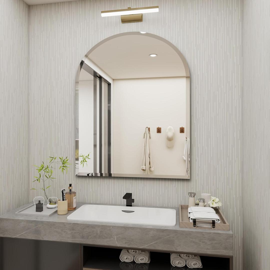 Arched Bathroom Mirror, 20X30 inch Arched Frameless Mirror, Arch Wall MirrorFrameless Mirrors for Bathroom,Beveled Bathroom Mirror.