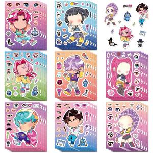 3 x Demon Movie Hunters Stickers 24 Sheets Sticker Cute Cartoon Charaters Make Your Own Sticker,Kawaii Make a Face Stickers Party Favors Activities Holiday Gifts