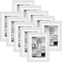 HappyHapi 5x7 Picture Frame Set of 10, White Picture Frame Display Pictures 4x6 with Mat or 5x7 Without, Tabletop or Wall Display, Multi Photo Frames Collage (White) (5x7 inch)