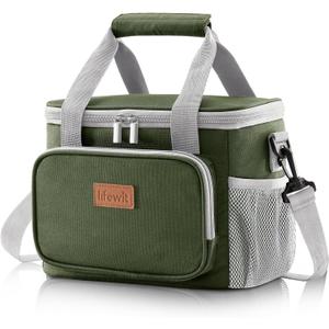 Lifewit Medium Lunch Bag Insulated Lunch Box Soft Cooler Cooling Tote for Adult Men Women, Gray and Green 12-Can (9L)