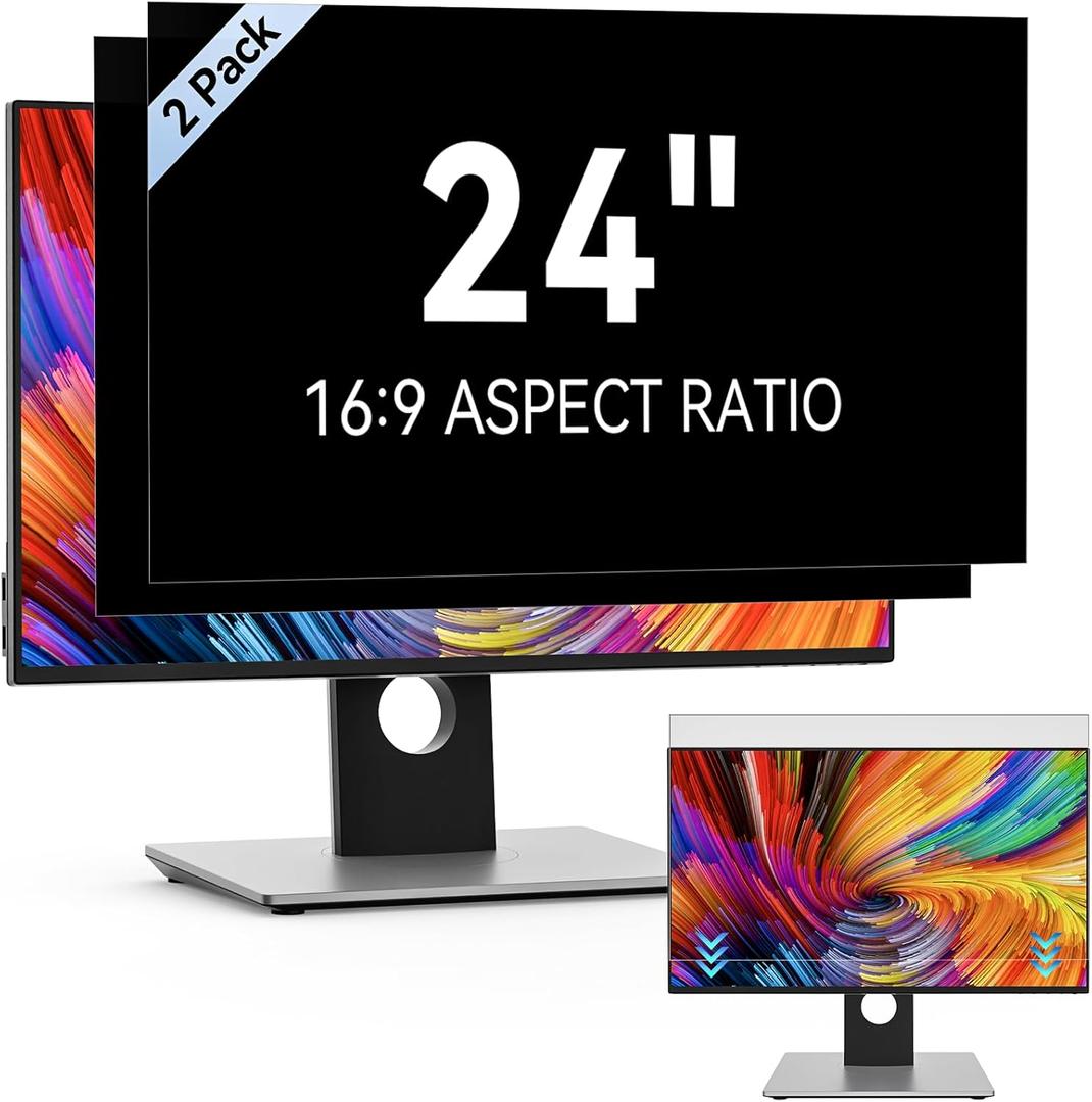 [2-Pack] 24 Inch Computer Privacy Screen Filter for 16:9 Widescreen Monitor, Removable Eye Protection Anti Glare Blue Light Filter Privacy Shield, Anti Spy Screen Protector Film 24 In
