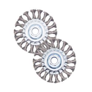 Knotted Wire Wheel Brush 4in 5/8-11 Threads Arbor for 4-1/2" Angle Grinder - 2pcs